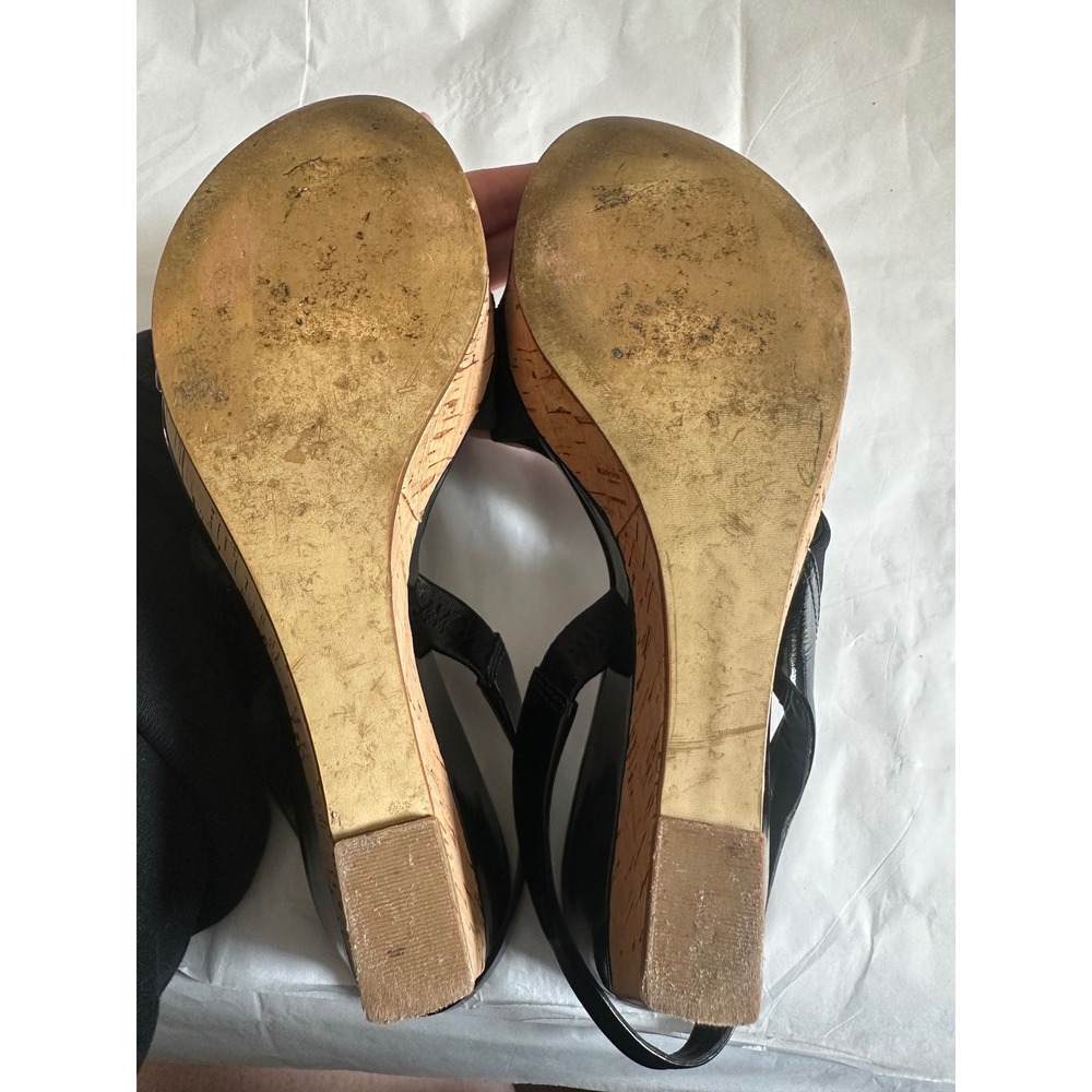 Franco Sarto Blink Black Patent Leather Cork Wedge Slingback Sandals Women 8M - Picture 4 of 9